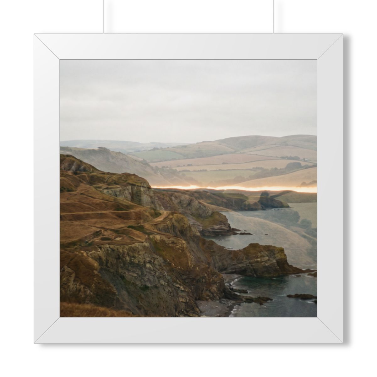 Framed Vertical Poster - Moody Coastal Cliffs Horizon Art —...