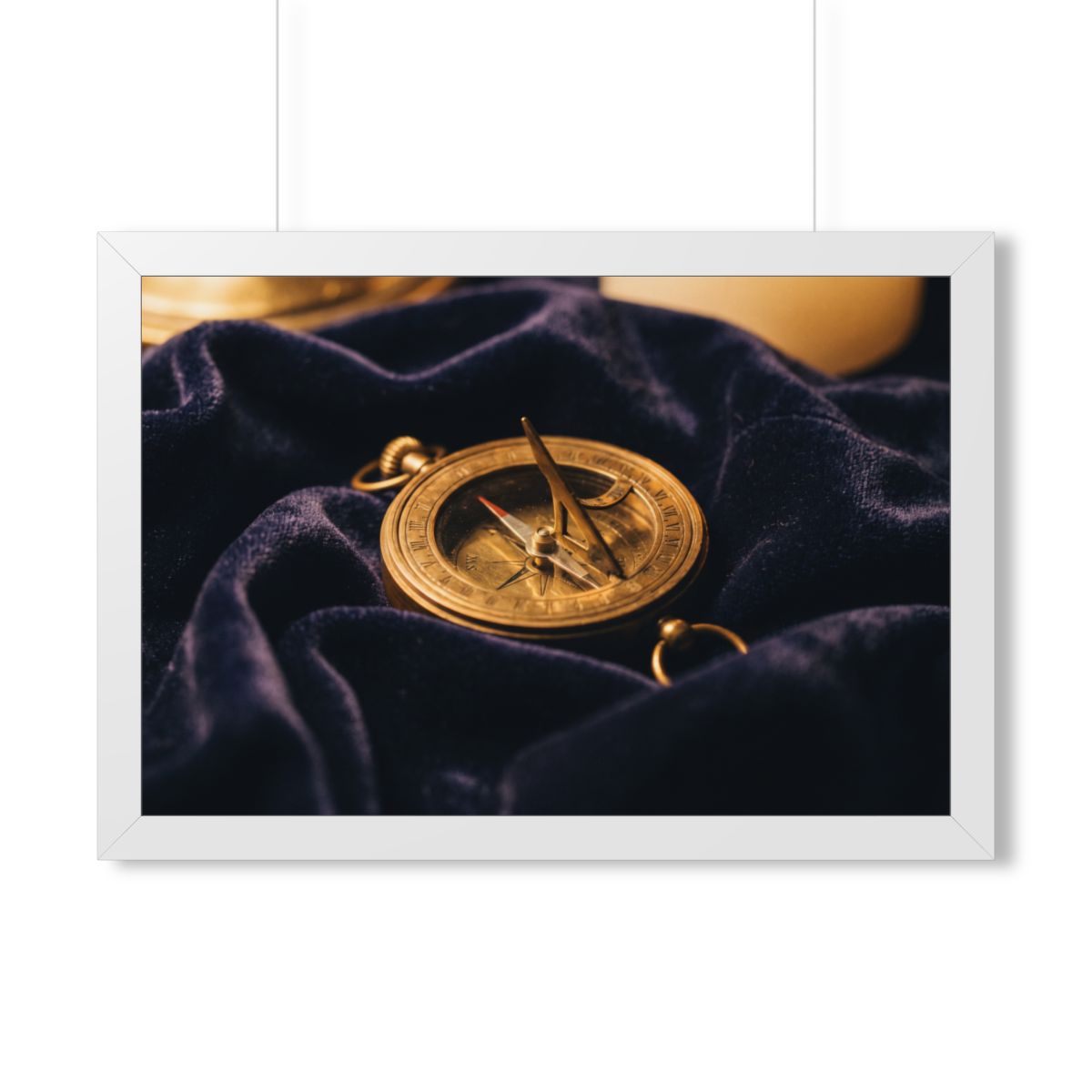 Framed Brass Sundial Horizontal Poster White Frame