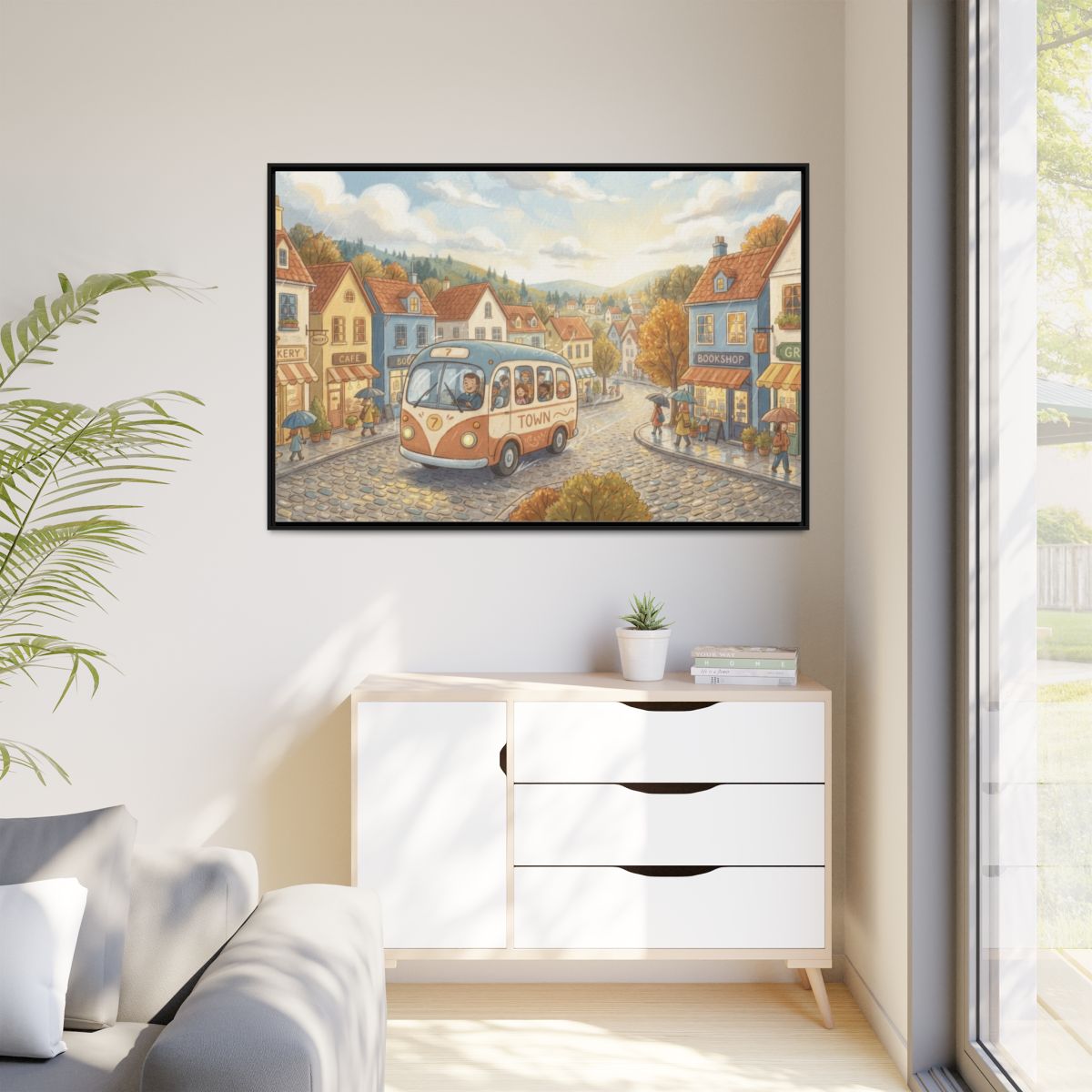 Matte Canvas Framed - Cozy Town Bus — Black / 1.25" (10×8......