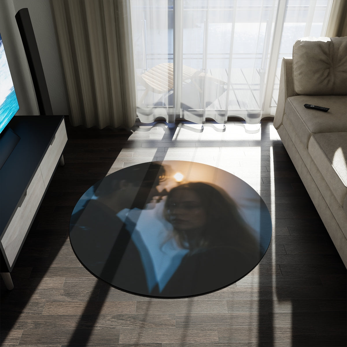 Midnight Shadow Round Rug - Cozy Bedroom Floor Circle |...