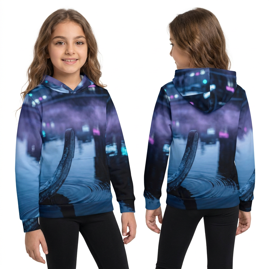 Moletom infantil com capuz cena noturna canal neon