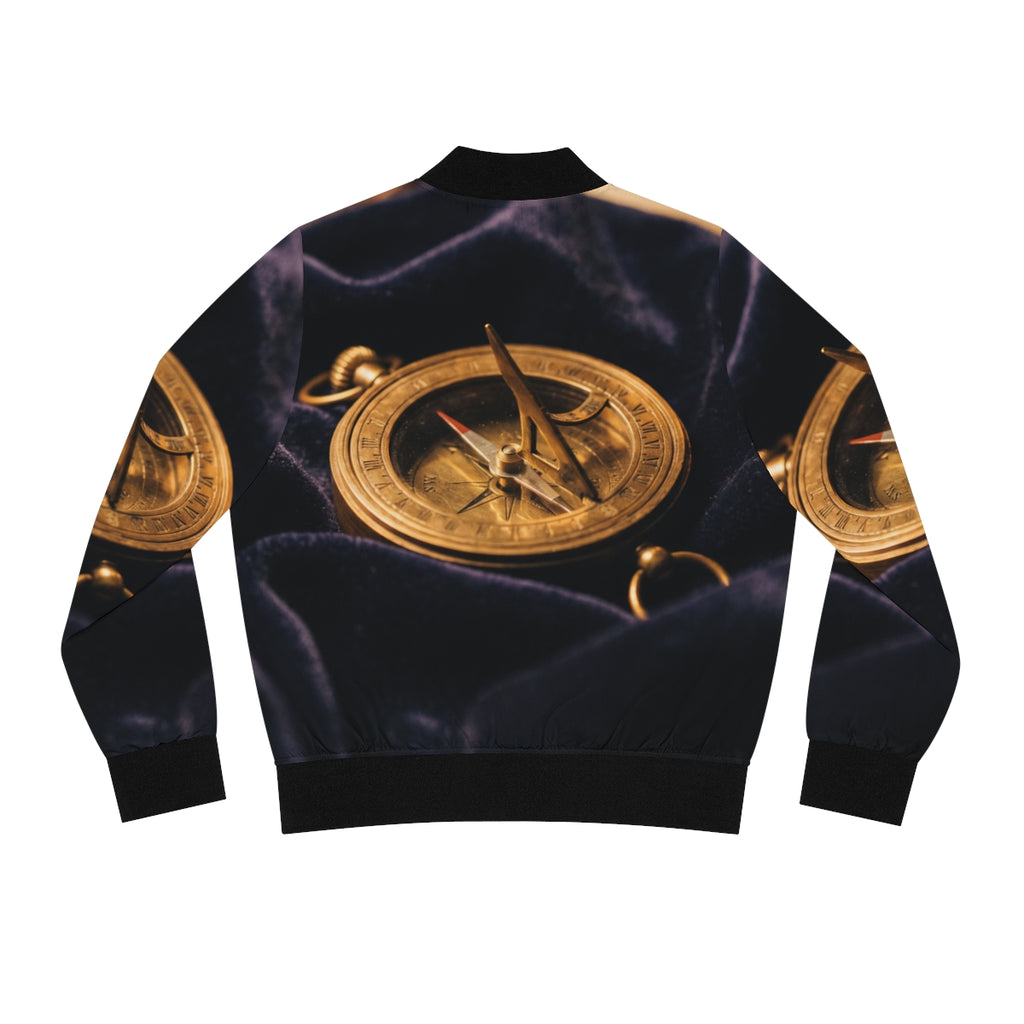 Women's Bomber Jacket Vintage Brass Sundial Art