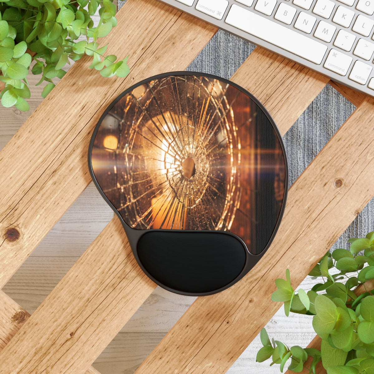 Mouse Pad With Wrist Rest - Golden Fracture Kinetic Art |...