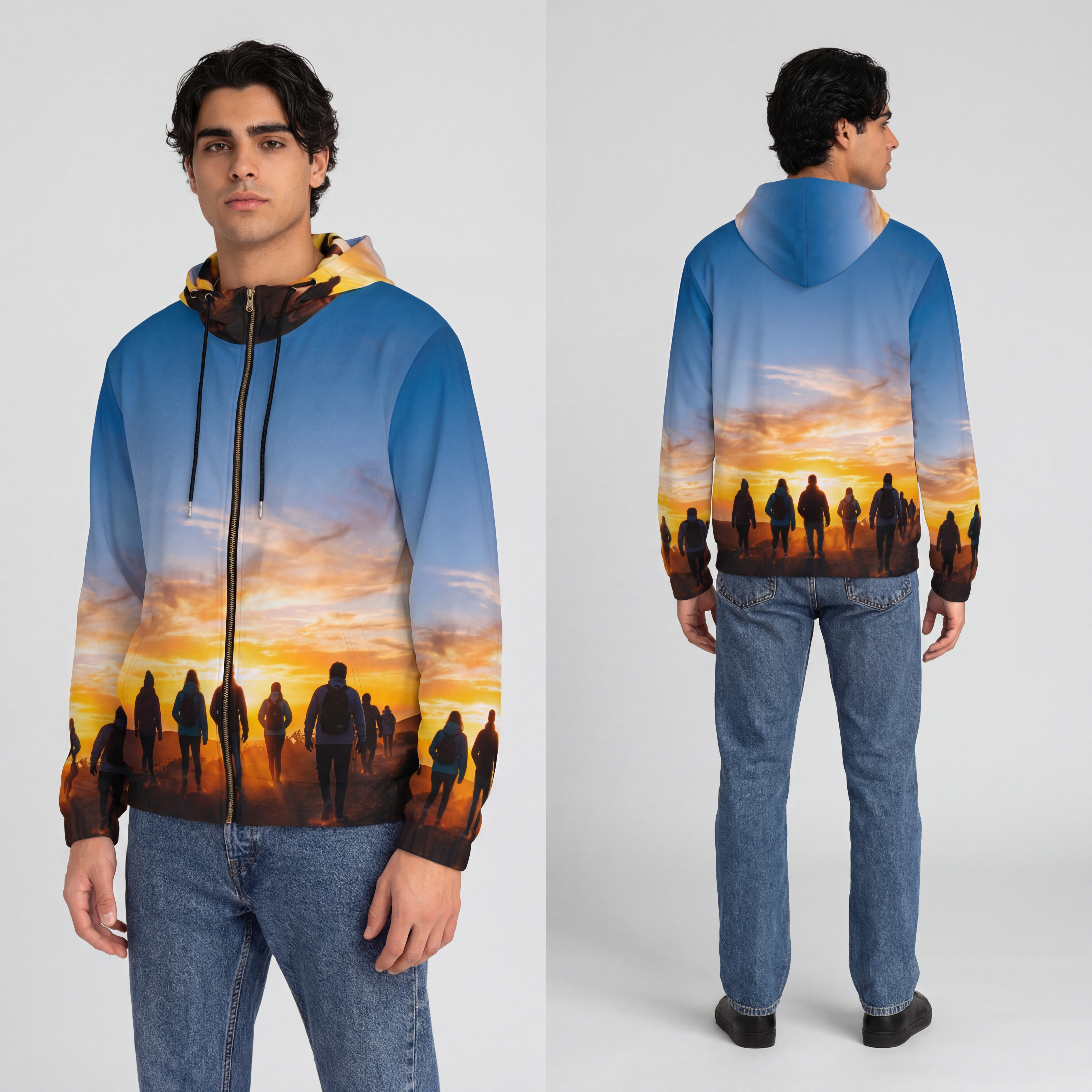 Herren-Kapuzenjacke mit durchgehendem Reißverschluss – Sunrise Journey
