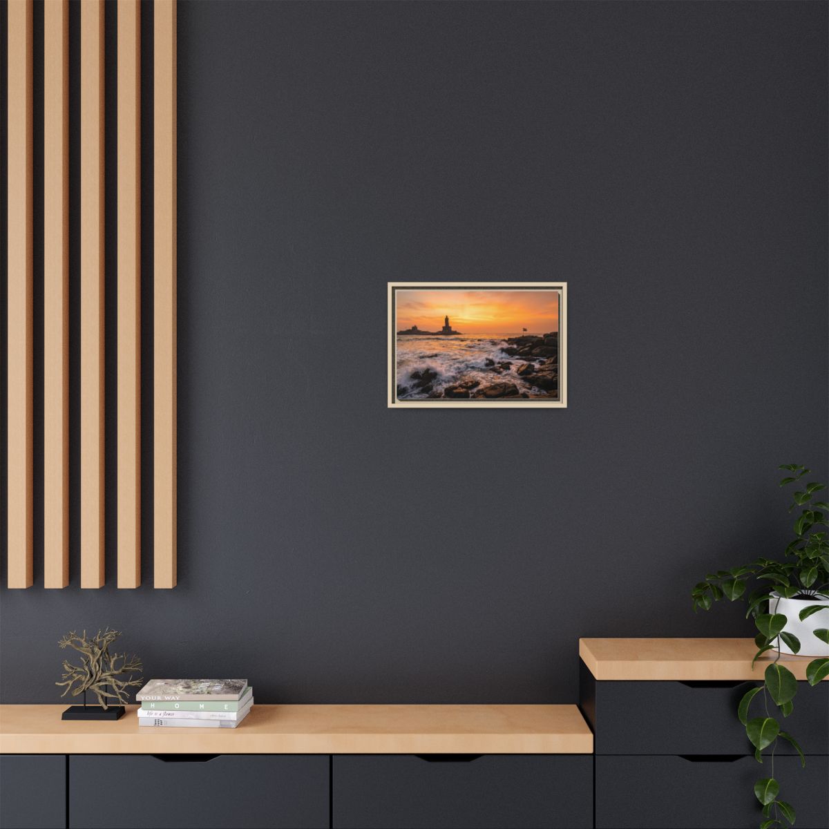 Framed Canvas - Golden Coast Dawn — Natural / 1.25"