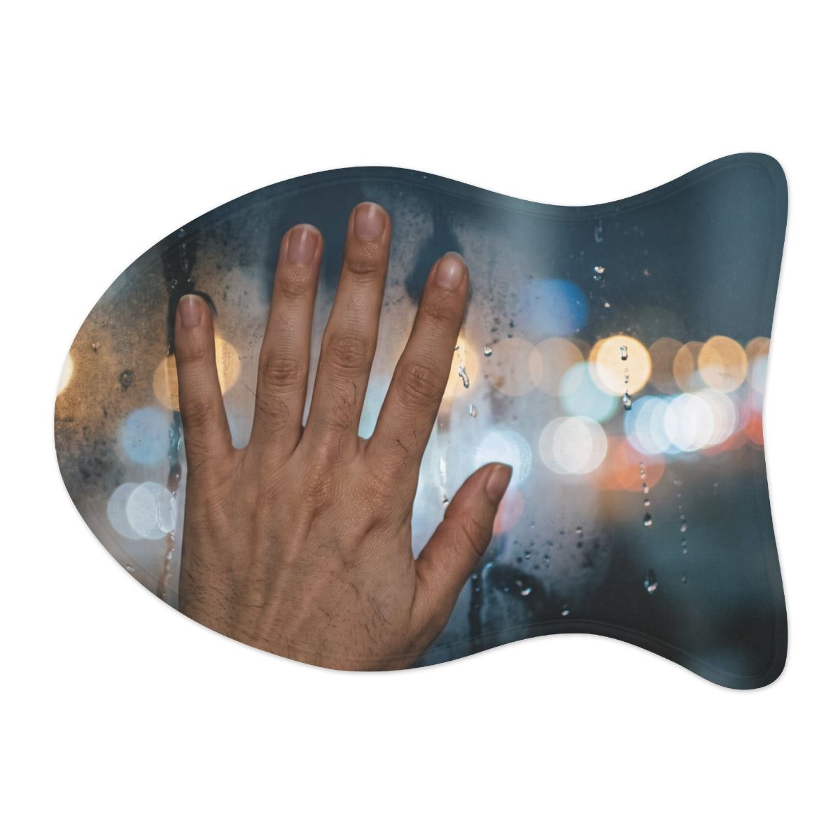 Pet Feeding Mats with Rainy City Window Art
