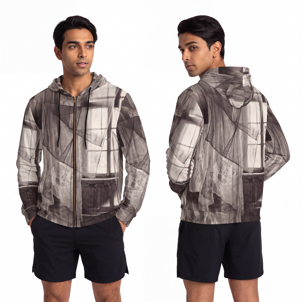 Men's Full-Zip Hoodie - Spectral Veils | Echovira Gallery