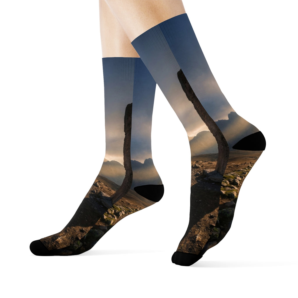 Crew Socks - Ancient Monolith Landscape Wall Art | Echovira...