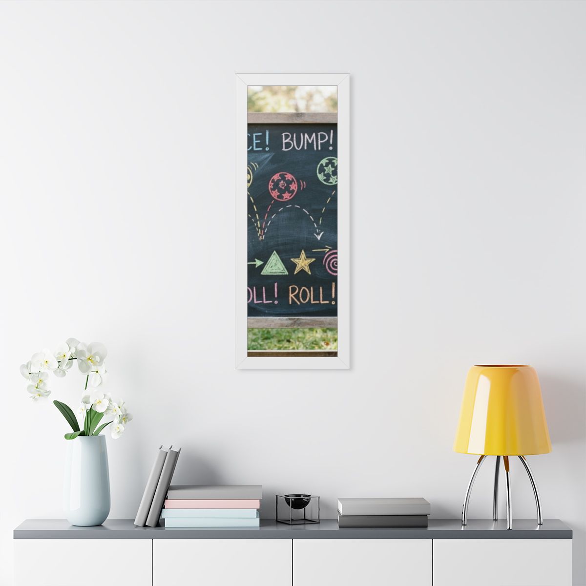 Framed Vertical Poster - Chalkboard Playground — White... |...
