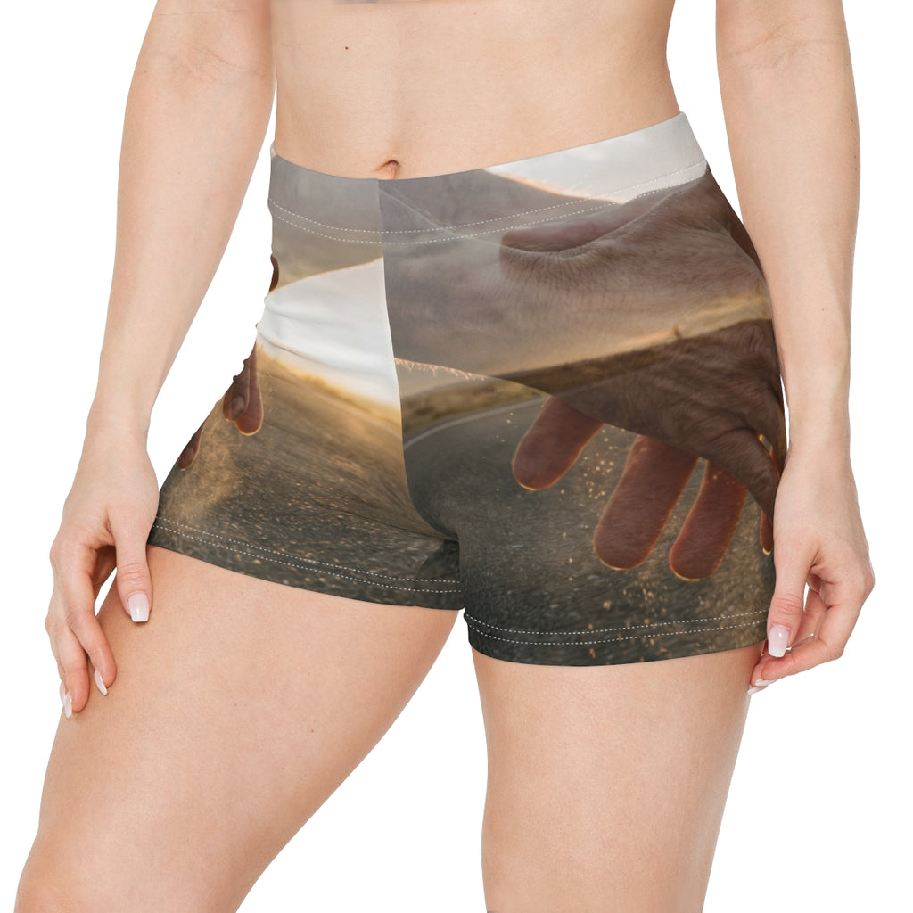 Women's Shorts with Golden Hour Hand Art
