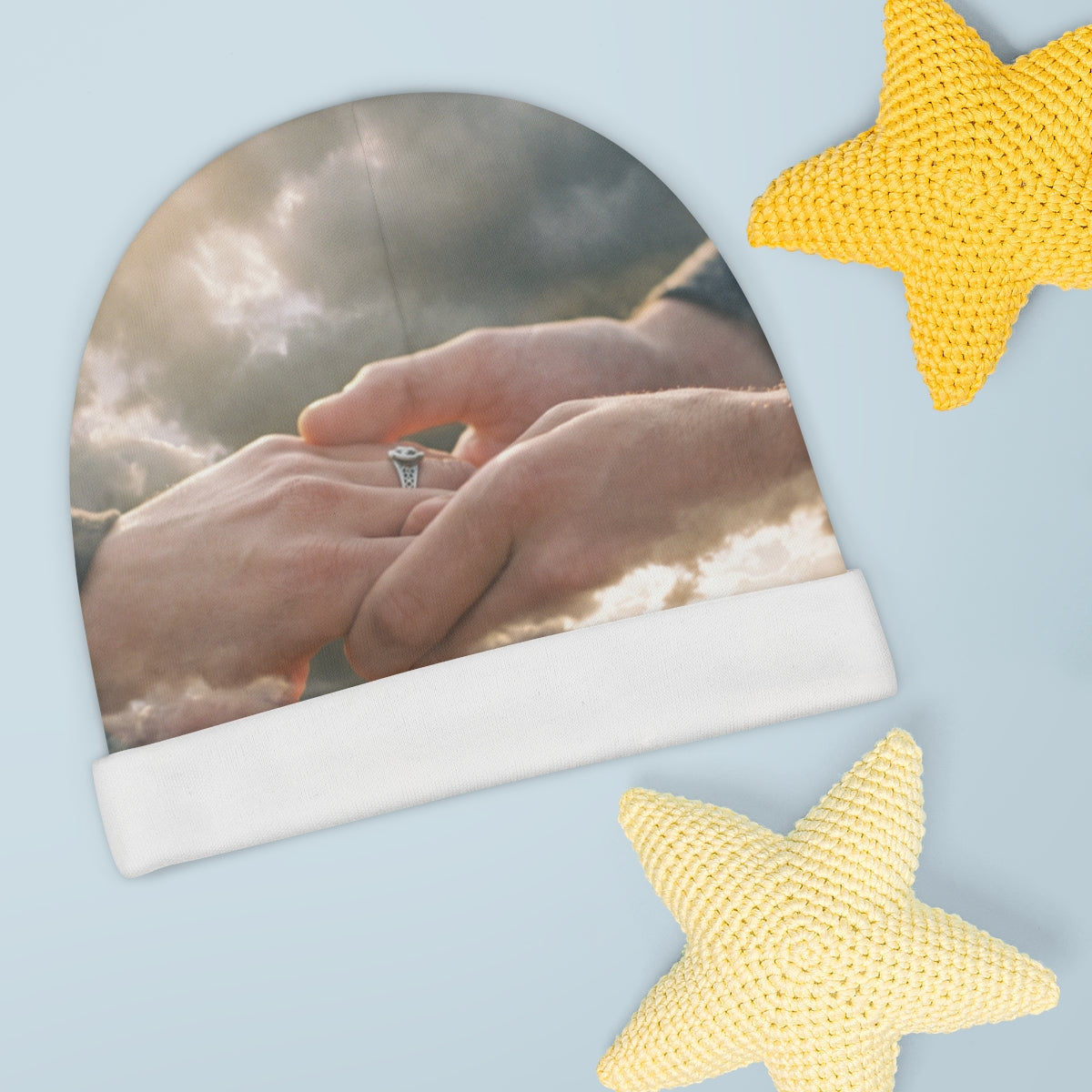 Baby Beanie with Moody Romantic Mountain Art