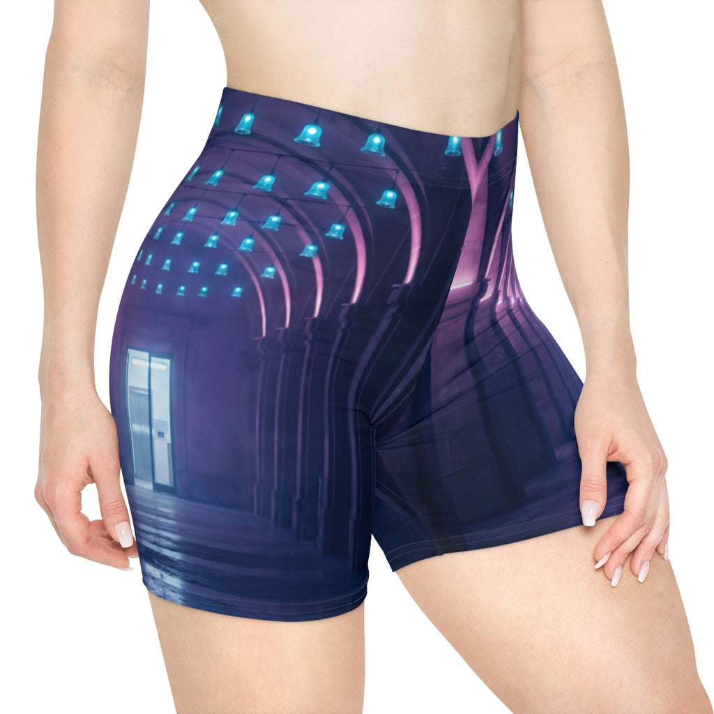 Women's Biker Shorts - Neon Arcade Glow | Echovira Gallery