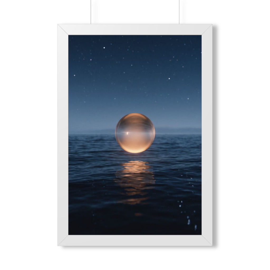 Framed Vertical Poster - Glowing Ocean Horizon — White... |...