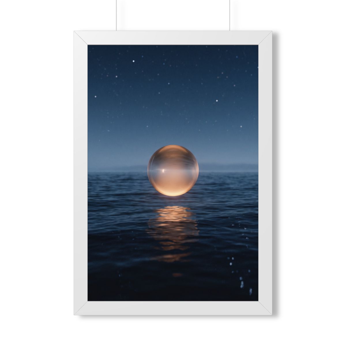 Framed Vertical Poster - Glowing Ocean Horizon — White... |...
