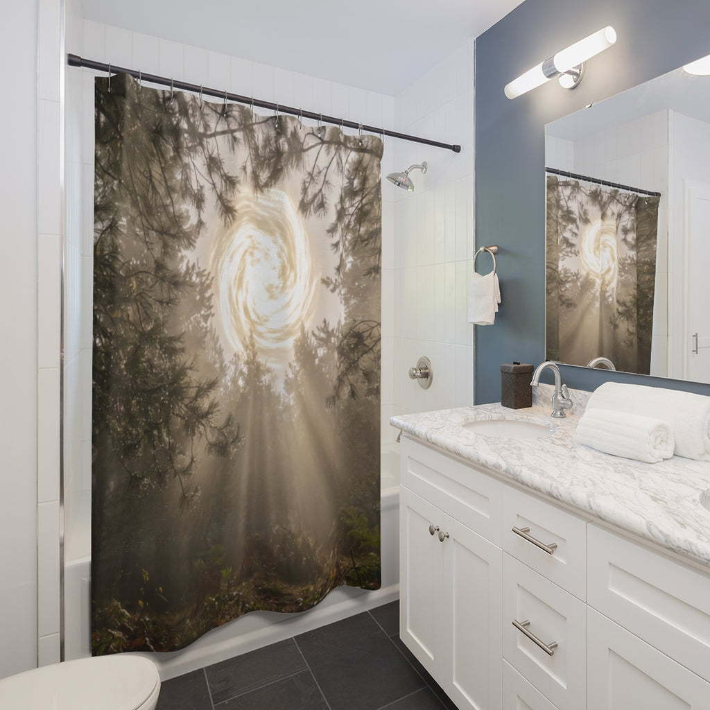 Shower Curtain - Luminous Forest Portal | Echovira Gallery