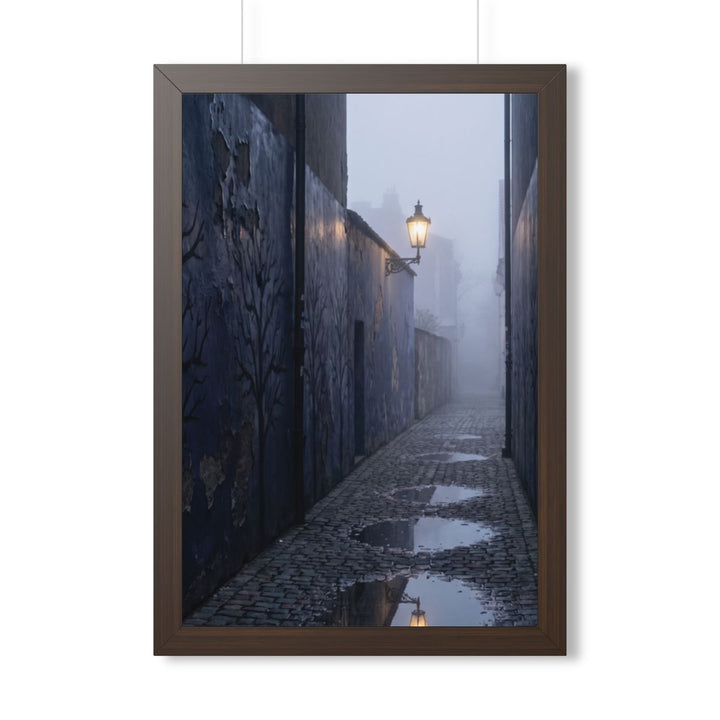 Framed Vertical Poster - Cobblestone in Mist — Walnut (11×14, 12×16, 16×16, 16×20, 16×24, 12×36 & 20×30)