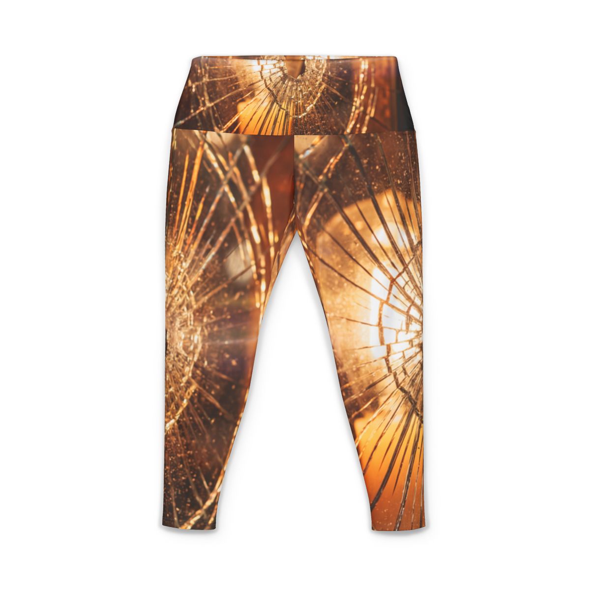 Women's Yoga Pants - Golden Fracture Moody Art Print |...