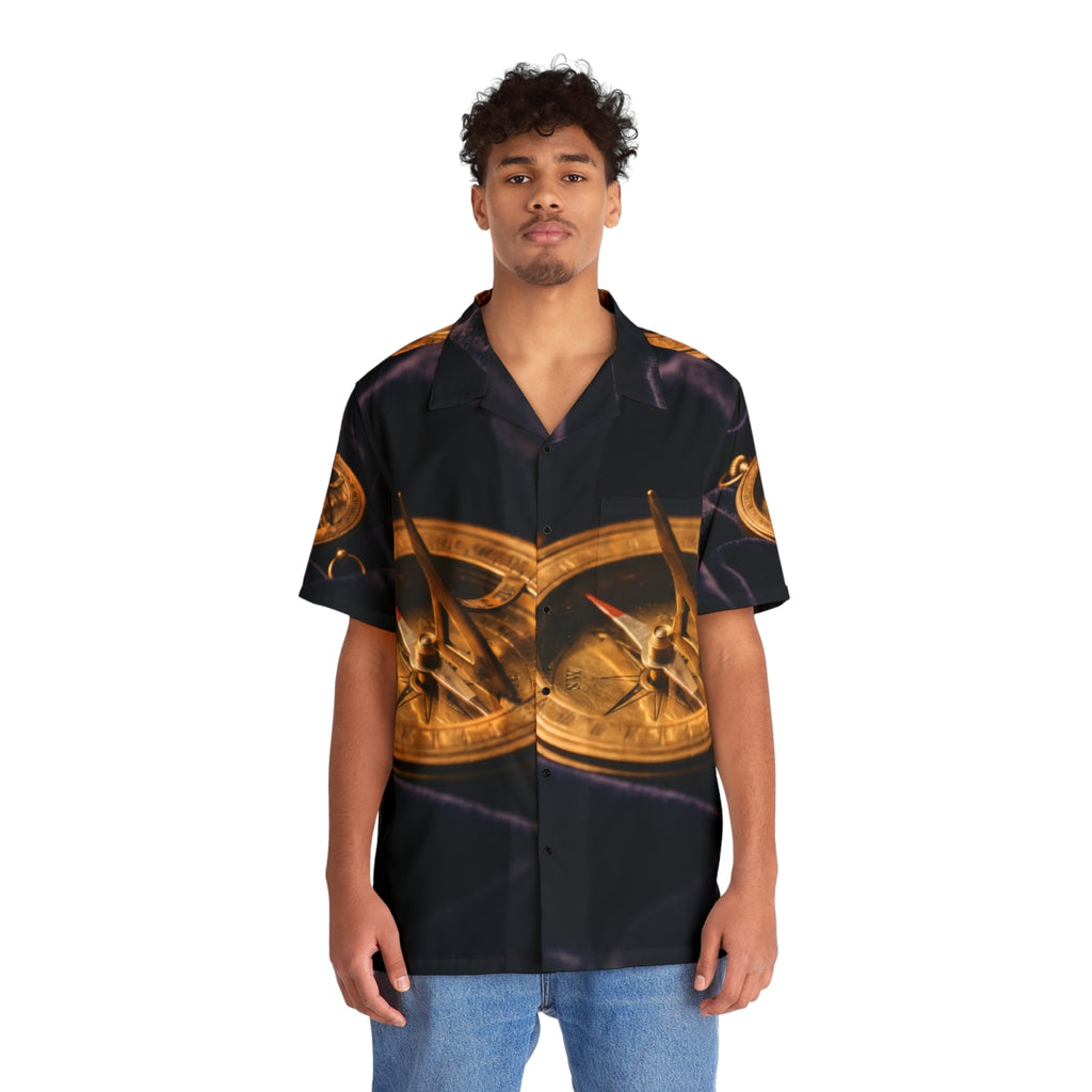 Vintage Brass Sundial Compass Men's Hawaiian Shirt