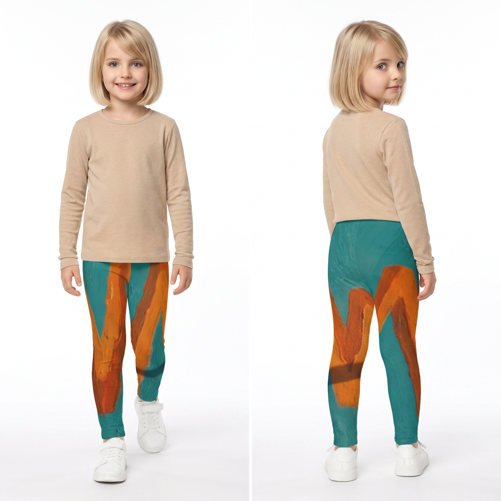 Legging enfant avec motif abstrait d'ondes sarcelle et orange