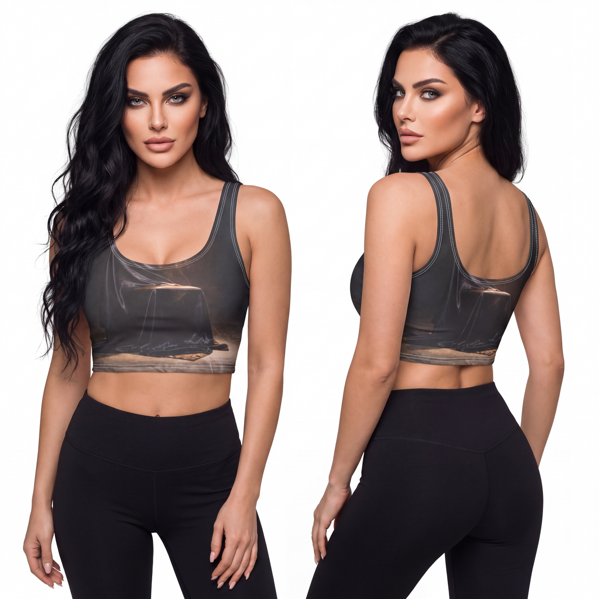 Polyester Sports Bra - Dramatic Spotlight Chair Art - Shadow...