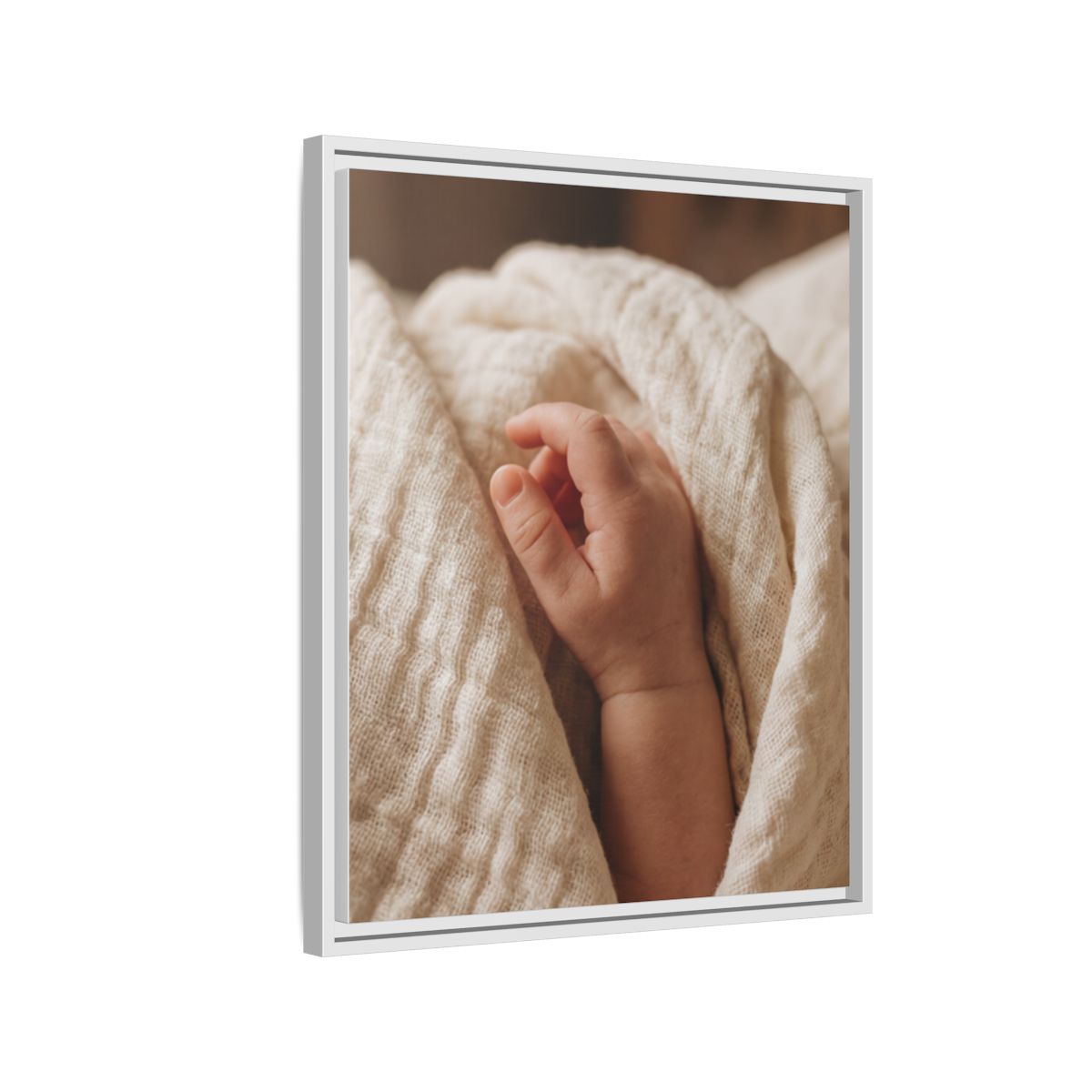 Framed Matte Canvas - Tender Newborn Hand (8×10, 9×12, 11×14, 12×16, 10×20, 12×18, 16×20, 16×24, 18×24, 12×36, 20×24, 16×32, 20×30, 24×30, 24×32, 16×48, 24×36, 24×48, 30×40, 20×60, 32×48, 30×60 & 40×60)
