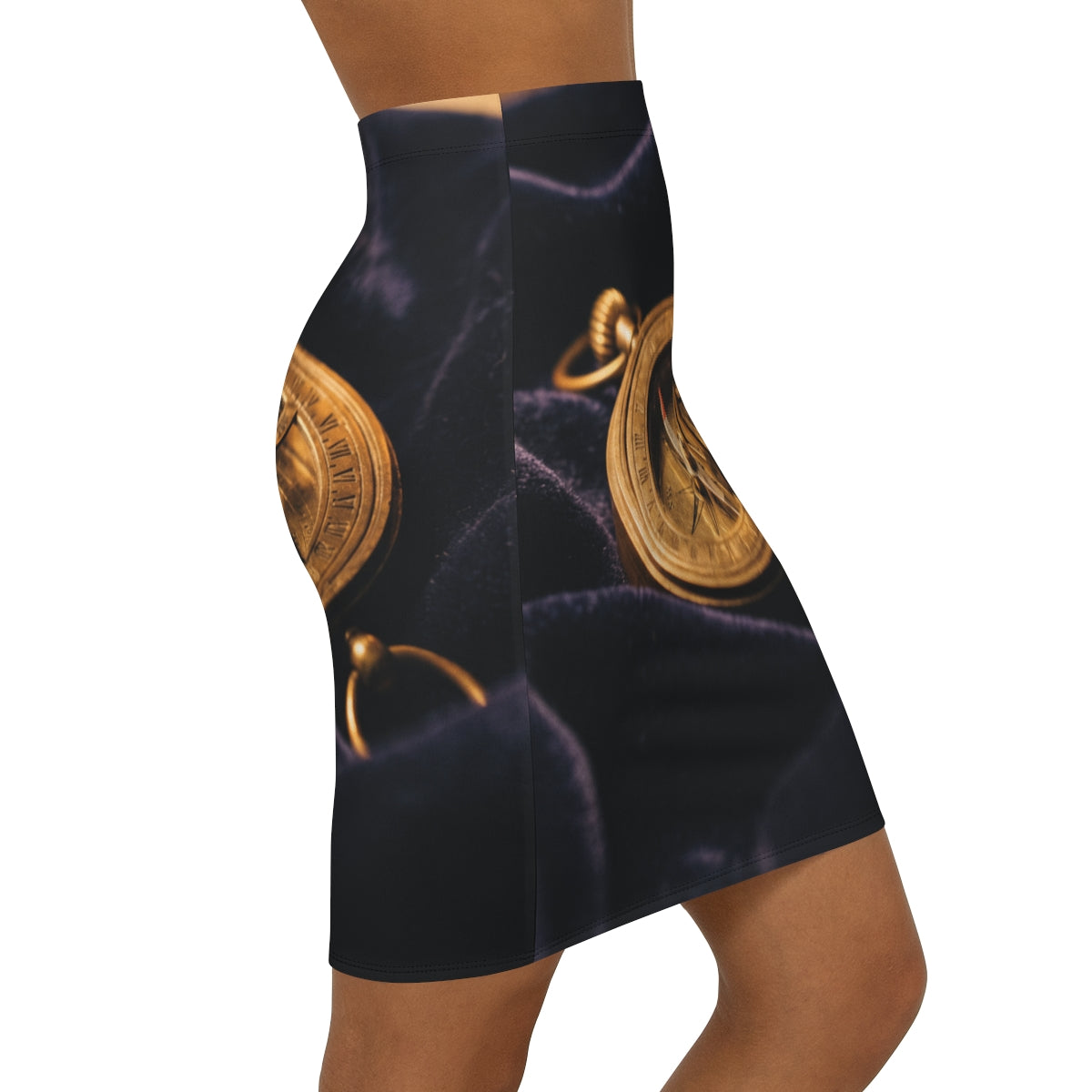 Sundial Compass Mid-Waist Pencil Skirt