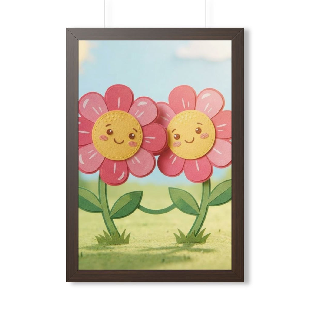 Framed Vertical Poster - Blooming Friends Papercraft Floral...