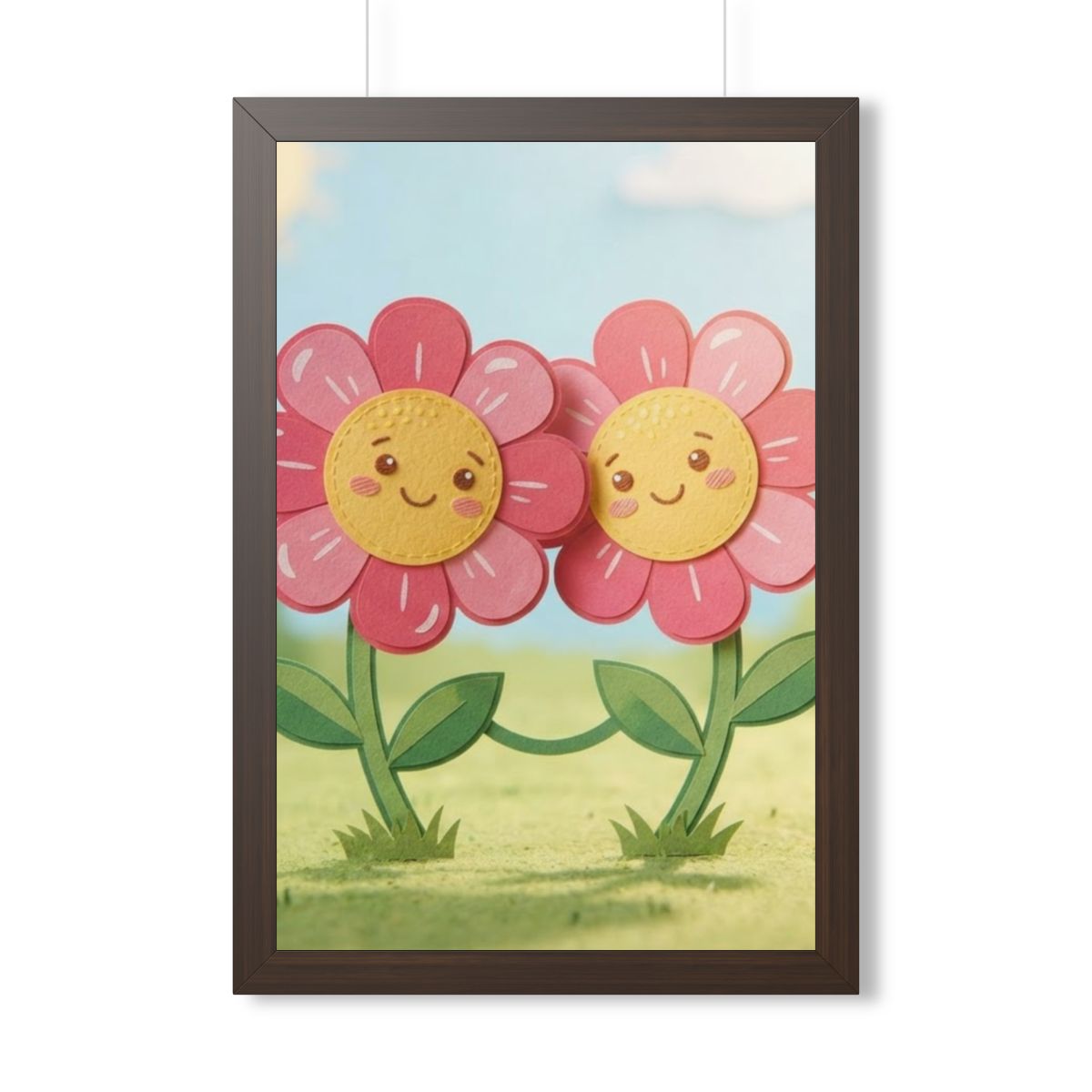 Framed Vertical Poster - Blooming Friends Papercraft Floral...