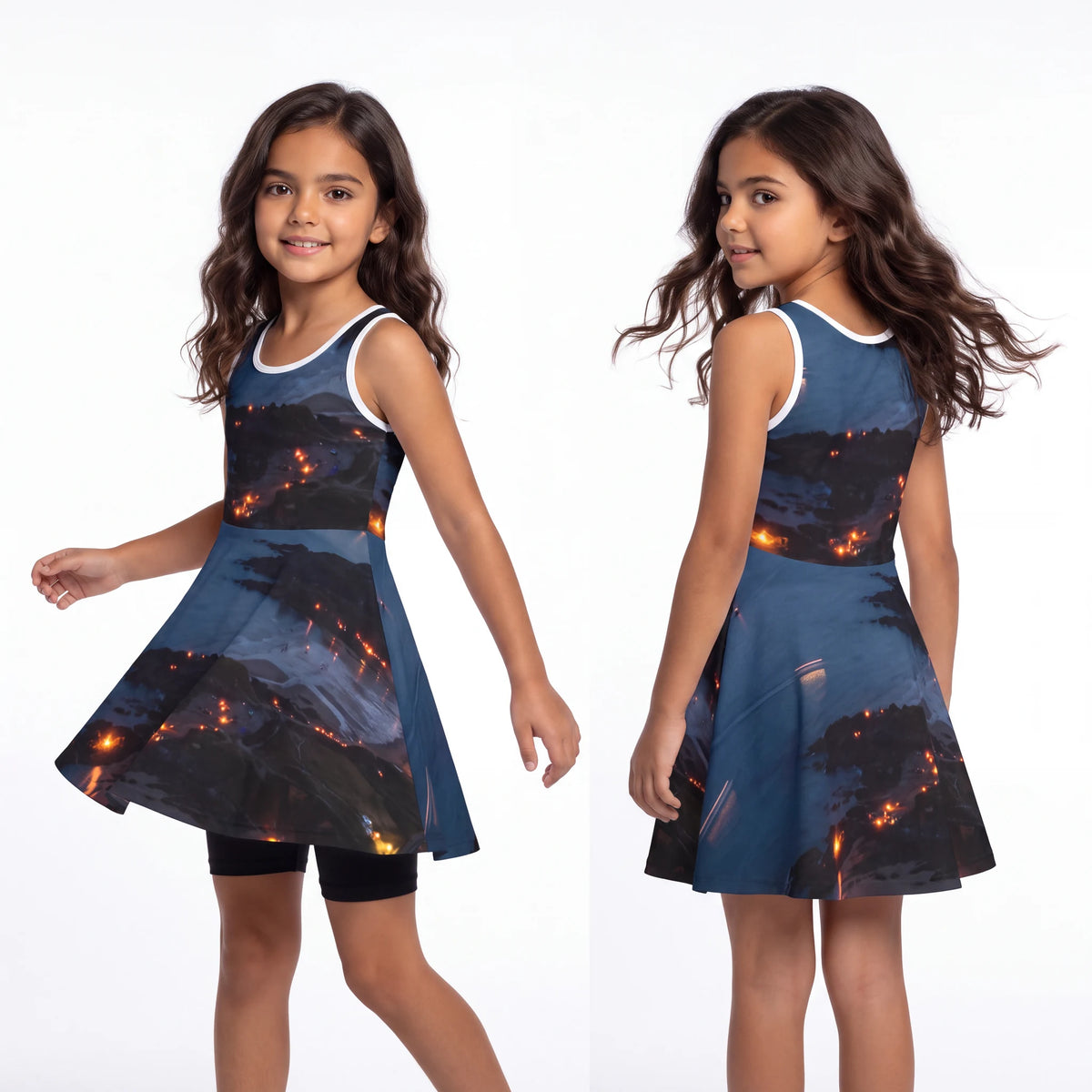Girls' Sundress with Coastal Bonfire Seascape