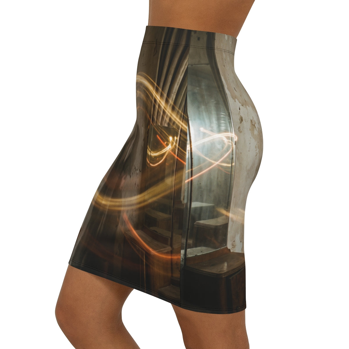 Women's Mid-Waist Pencil Skirt - Cinematic Golden Shadow......