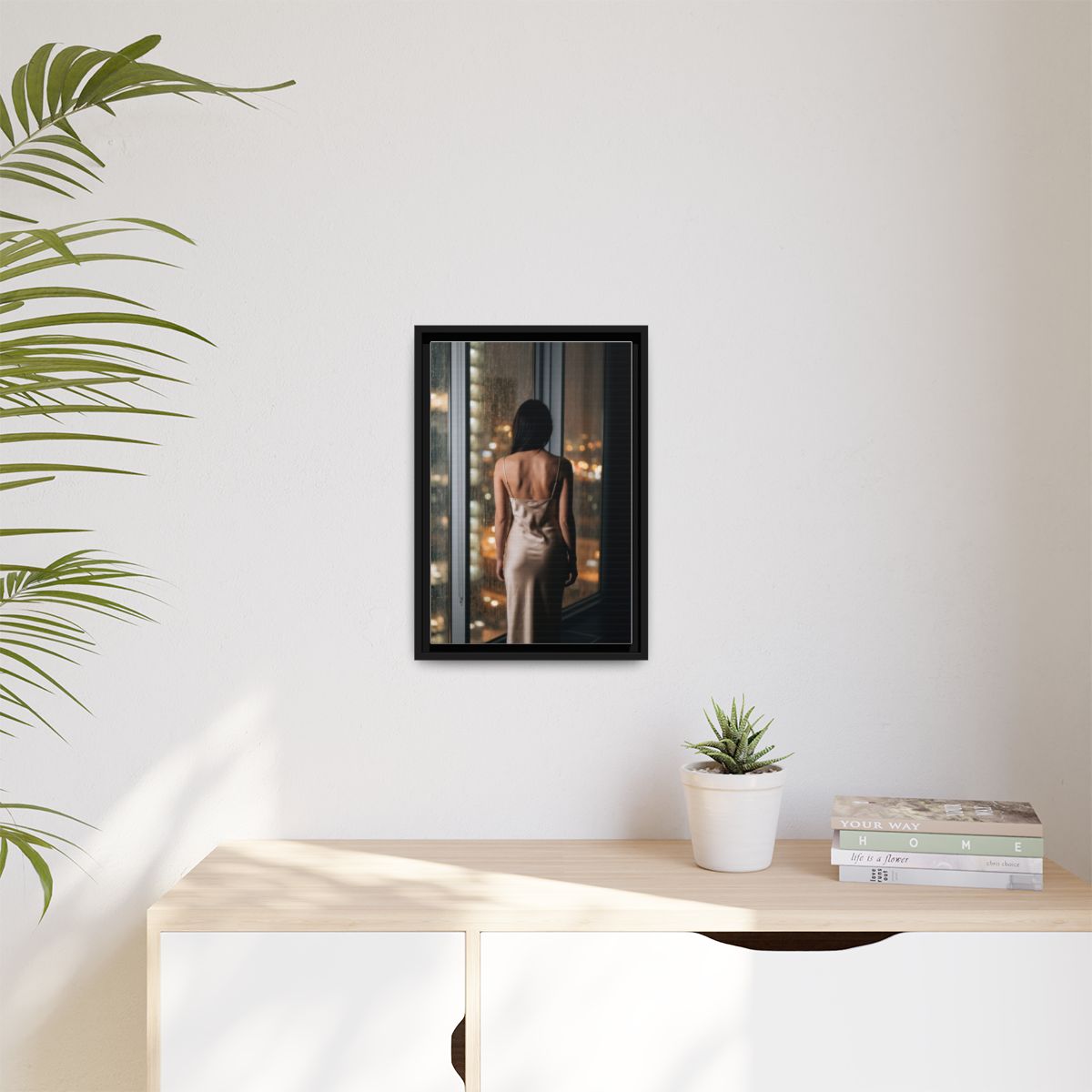 Matte Canvas, Framed - Rainy City lights Glow — Black /... |...