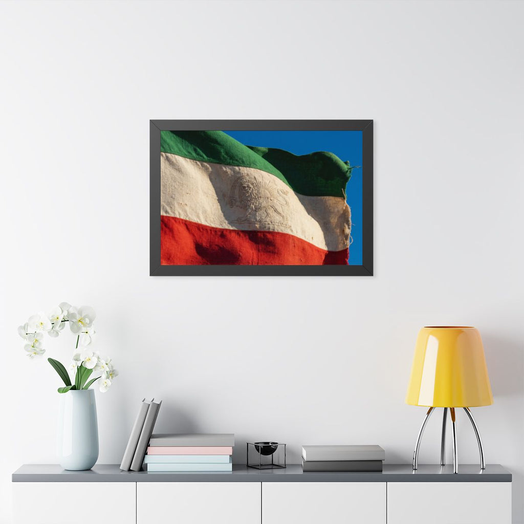 Framed Horizontal Poster - Vintage Persian Lion and Sun Flag...