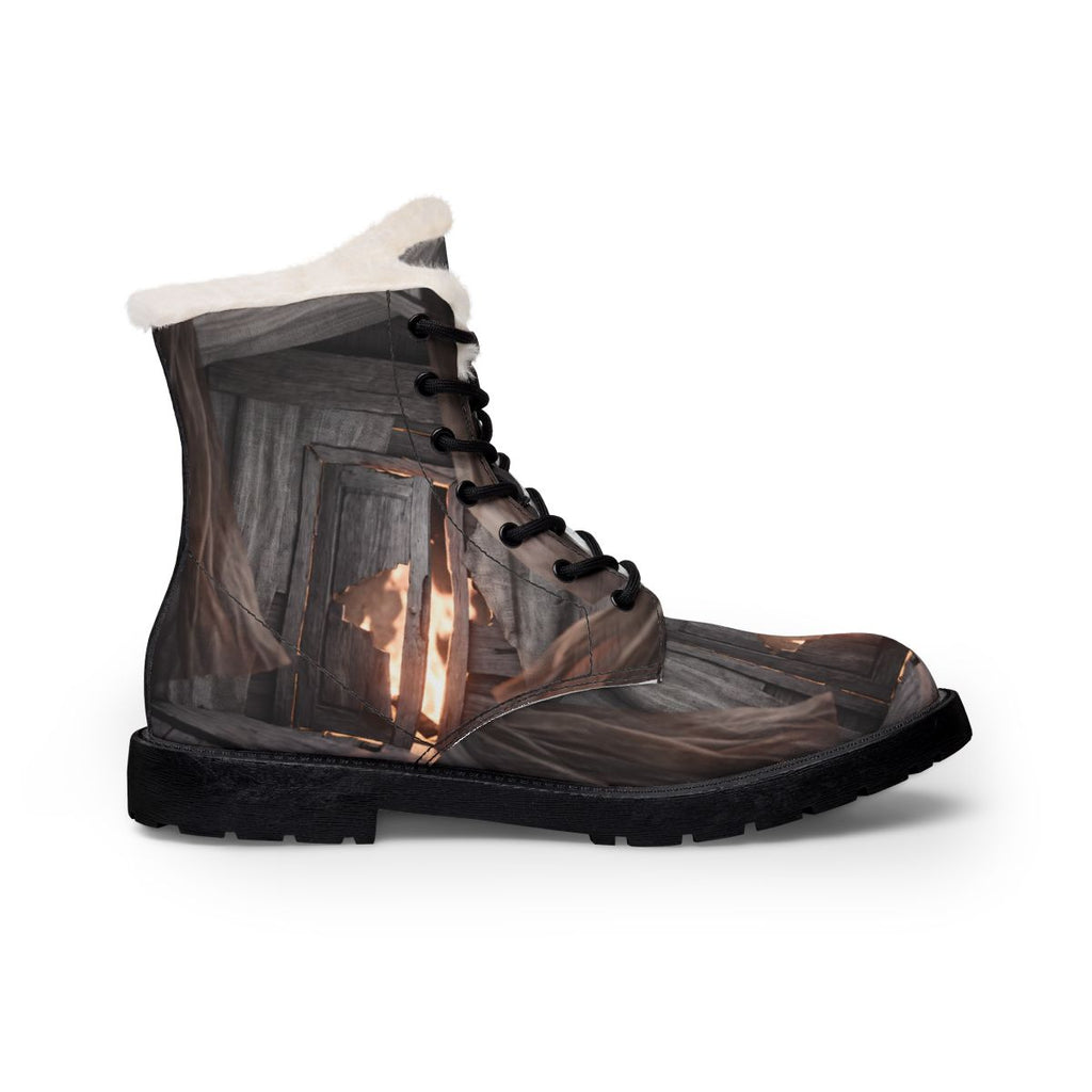 Men's Fur Leather Boots with Ember Wall Art
