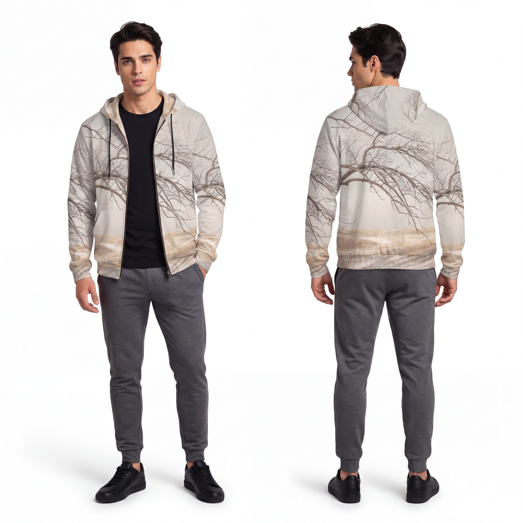 Men's Full-Zip Hoodie - Winter Branch Solitude Landscape |...