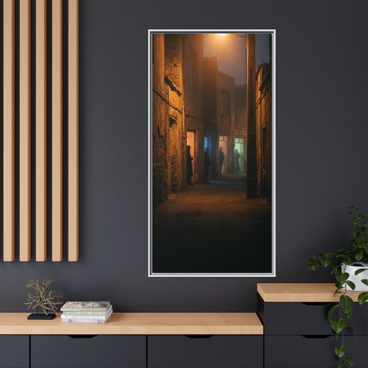 Matte Canvas, Framed - Shadowed Alleyway Mystery Art Print...