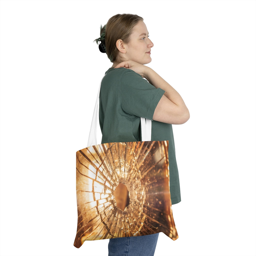 Shoulder Tote Bag - Broken Glass Warm Amber Glow Art |...