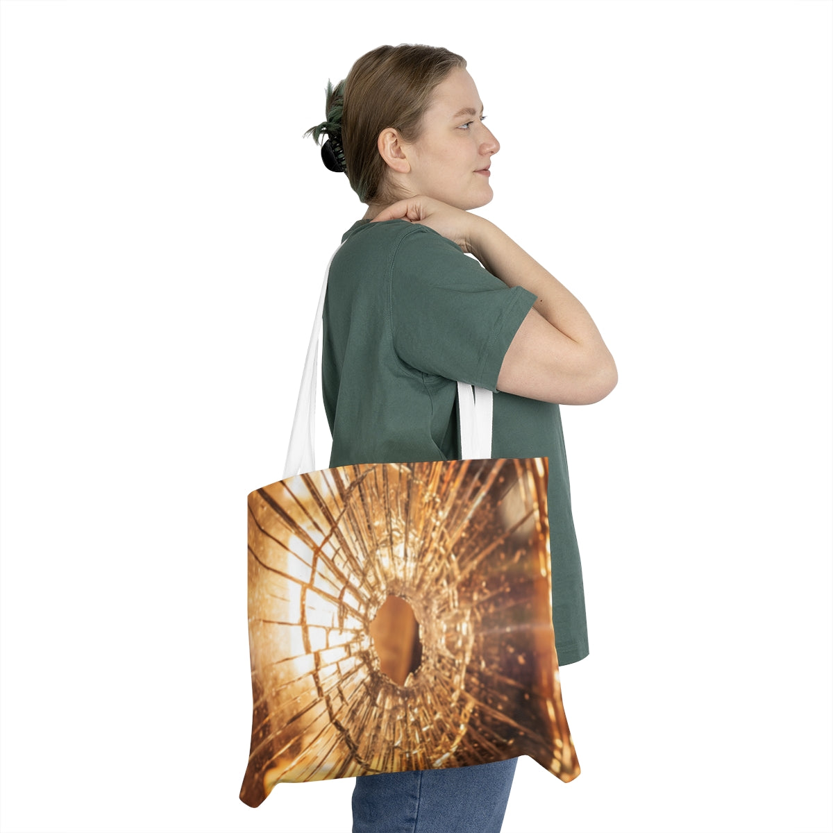 Shoulder Tote Bag - Broken Glass Warm Amber Glow Art |...