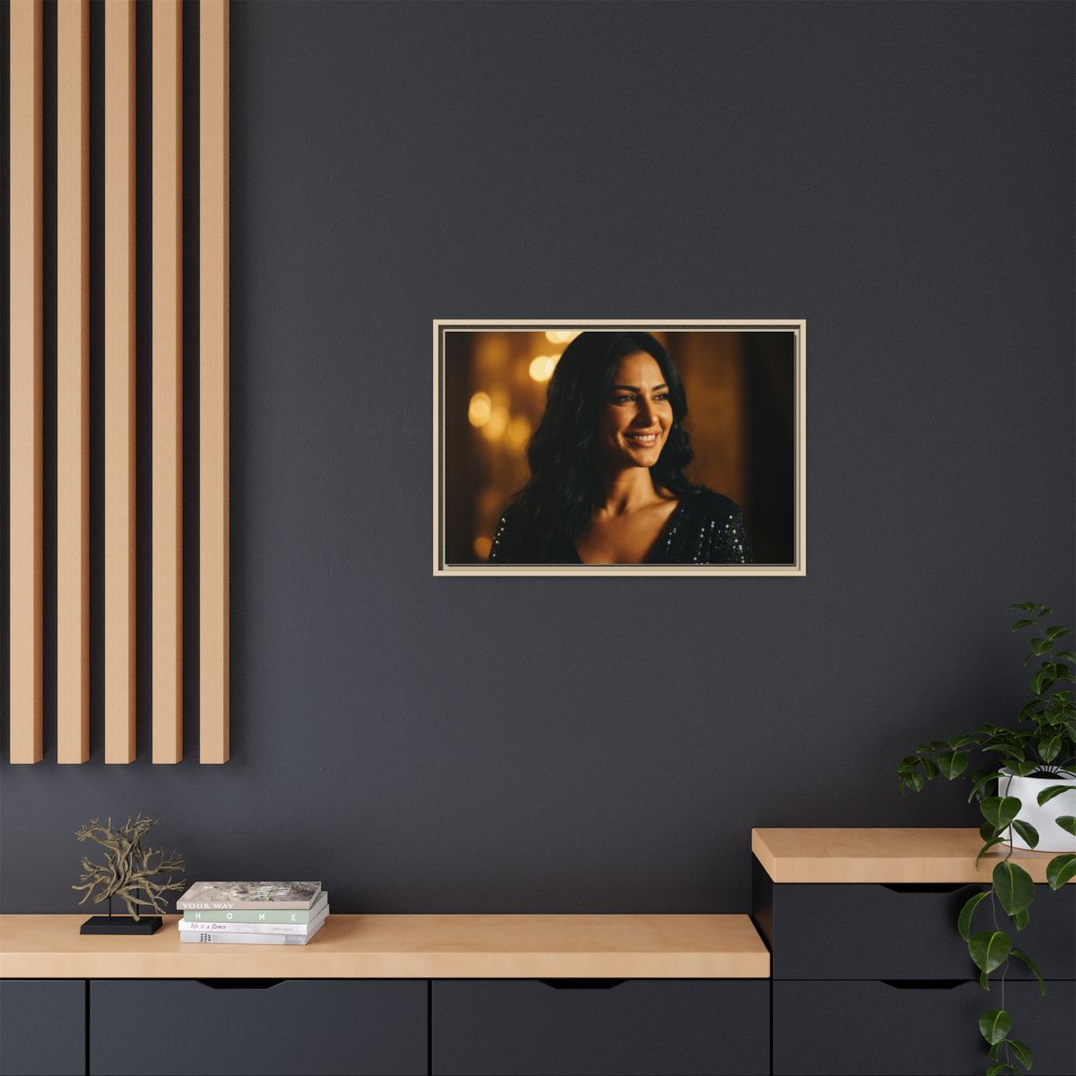 Framed Canvas Art - Golden Glamour — Natural / 1.25"