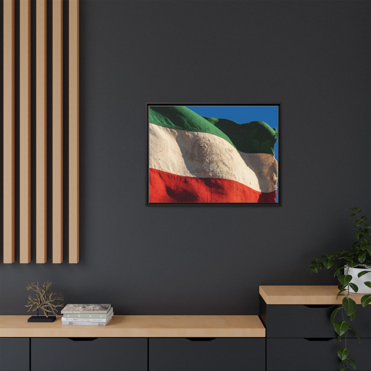 Framed Canvas Art - Distressed Flag — Black / 1.25"