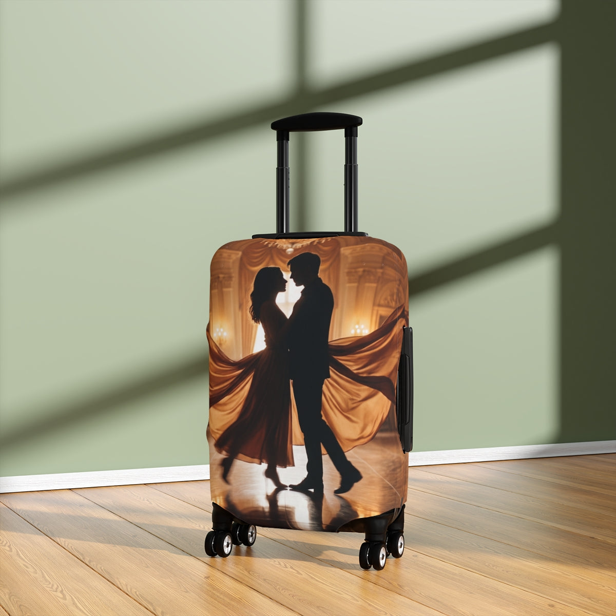 Luggage Cover - Golden Waltz Mirror Silhouette Art |...