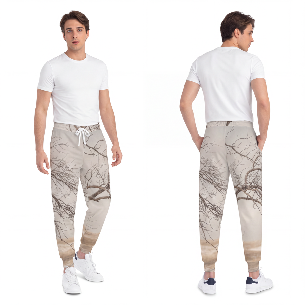 Men's Athletic Joggers - Silent Branches Winter Landscape......