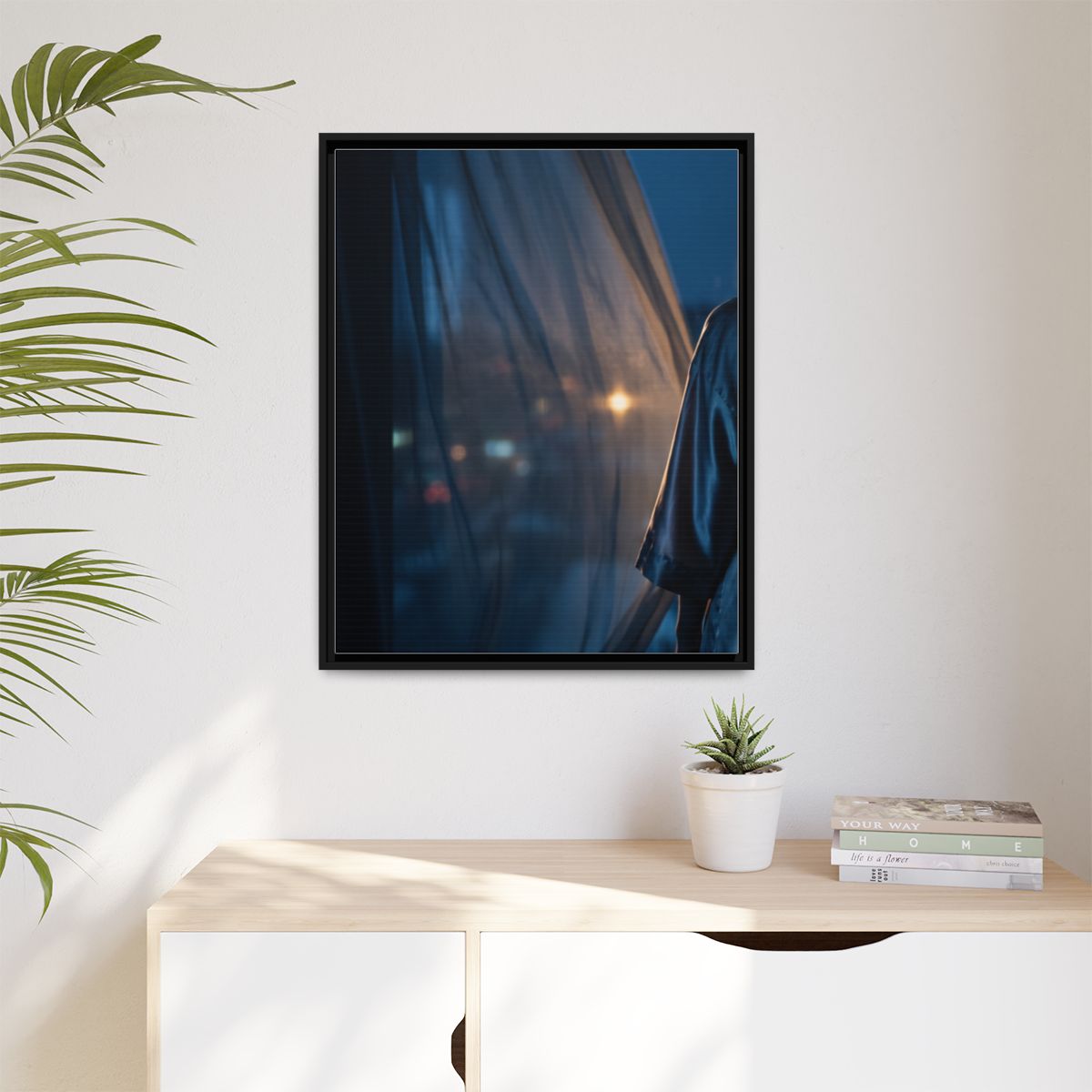 Matte Canvas, Framed - Nocturnal Solitude Silhouette — Black...