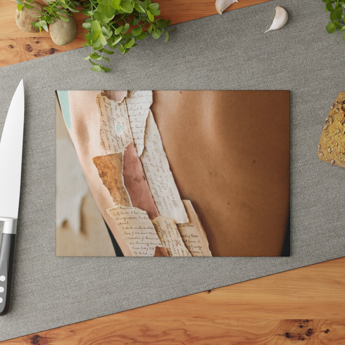Glass Cutting Board - Dark Academia Letter Collage |...