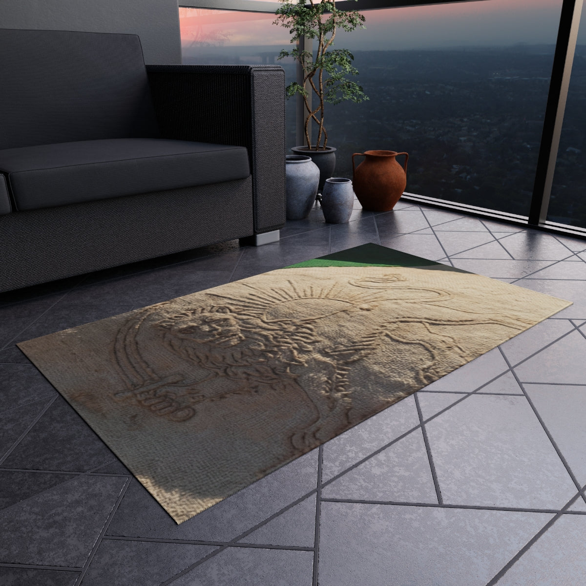 Outdoor Rug - Persian Lion and Sun | Echovira Gallery