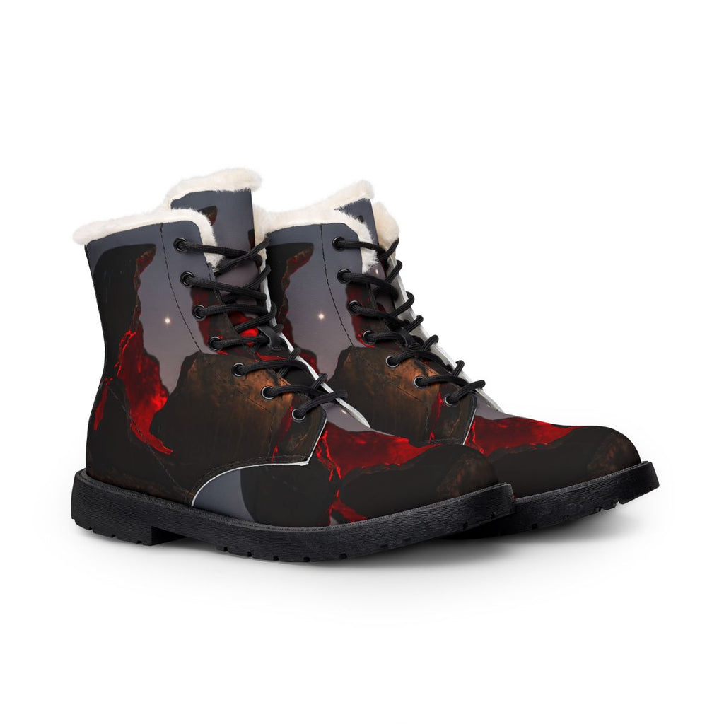 Women's Fur Leather Boots with Cosmic Sphere Art