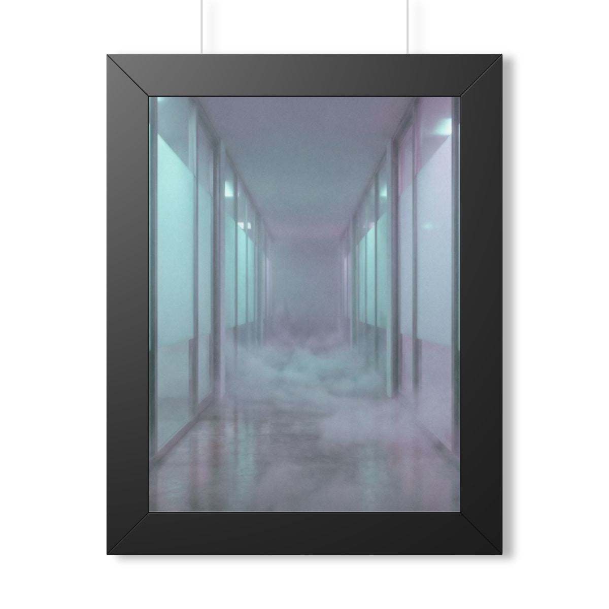 Framed Vertical Poster - Liminal Corridor Fog Art Print —......