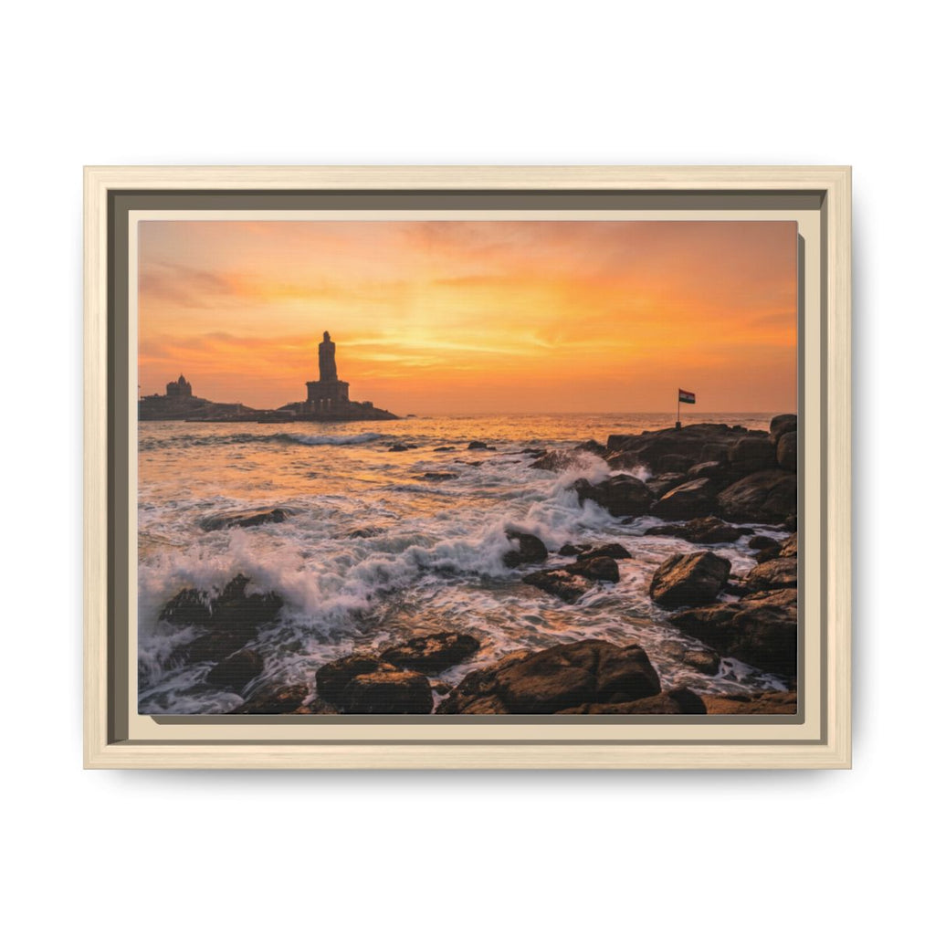 Framed Canvas - Golden Coast Dawn — Natural / 1.25"