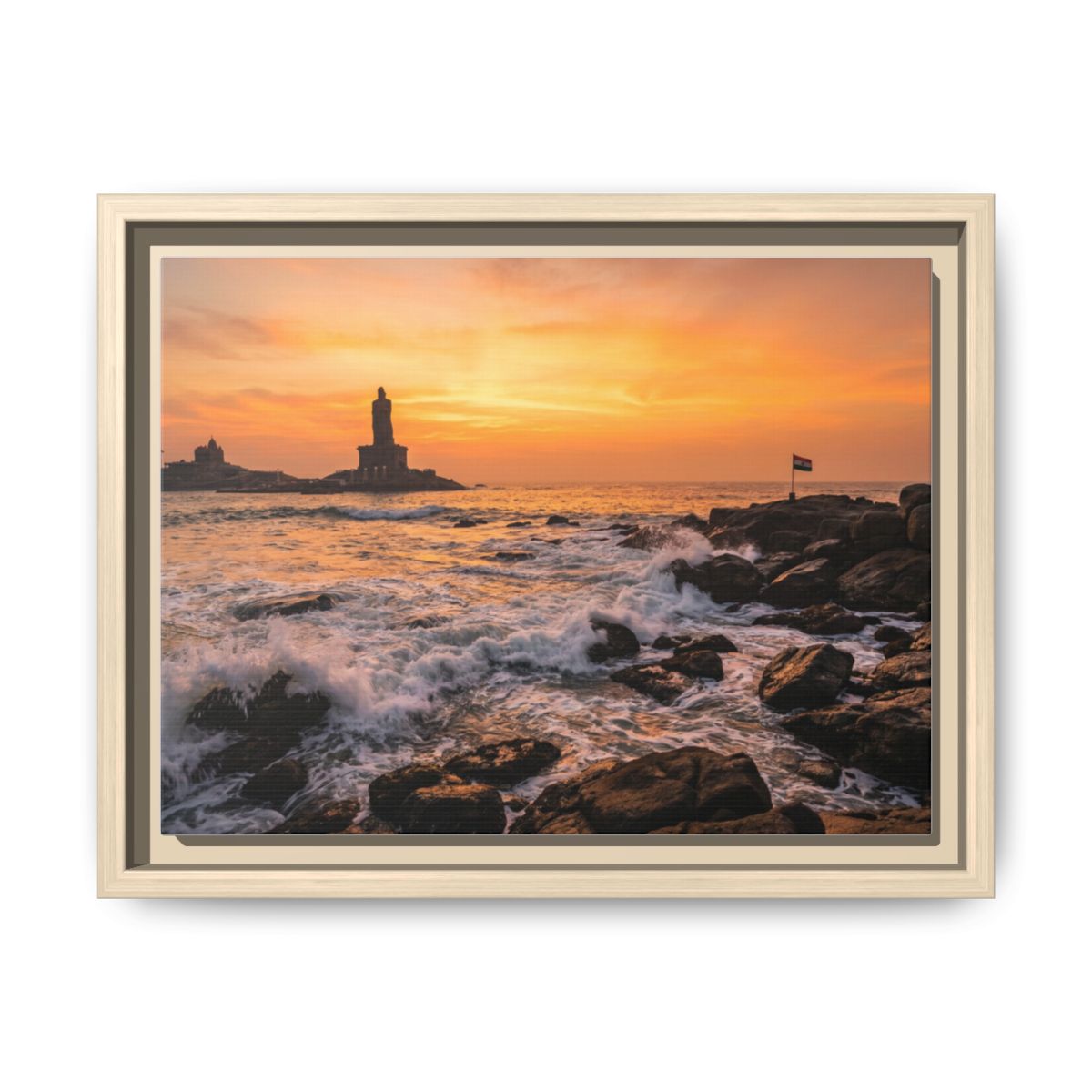 Framed Canvas - Golden Coast Dawn — Natural / 1.25"