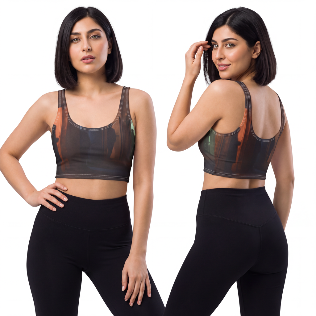 Polyester Sports Bra - Shadowed Alleyway Mystery Art Print |...