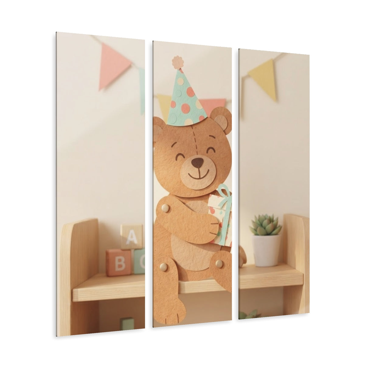 Acrylic Prints Triptych - Joyful Teddy Bear — Portrait |...